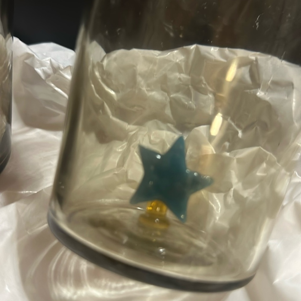 Crescent Blue Moon Star Glass Tumbler Smokey Grey Clear Glass cup set - Picture 7 of 13